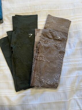 Gymshark Kids Seamless Leggings in Olive and Taupe Marble
